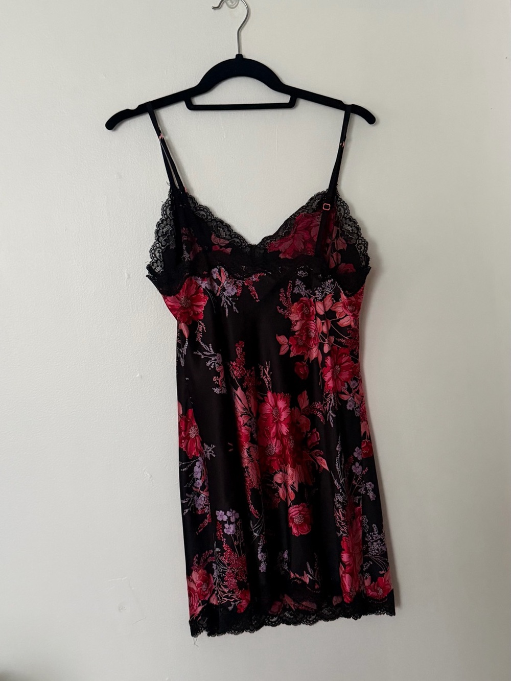 Vintage Victoria's Secret Black Slip Dress with Pink Floral Print - Picture 2 of 3